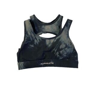 Alphalete Black Oil Stain Surface Keyhole Sports Bra XS Athleisure Tie Dye
